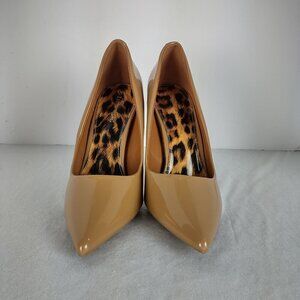Azalea Wang Dark Nude Patent Leather Pointed Toe Stiletto Heels Size 10 4.75”
